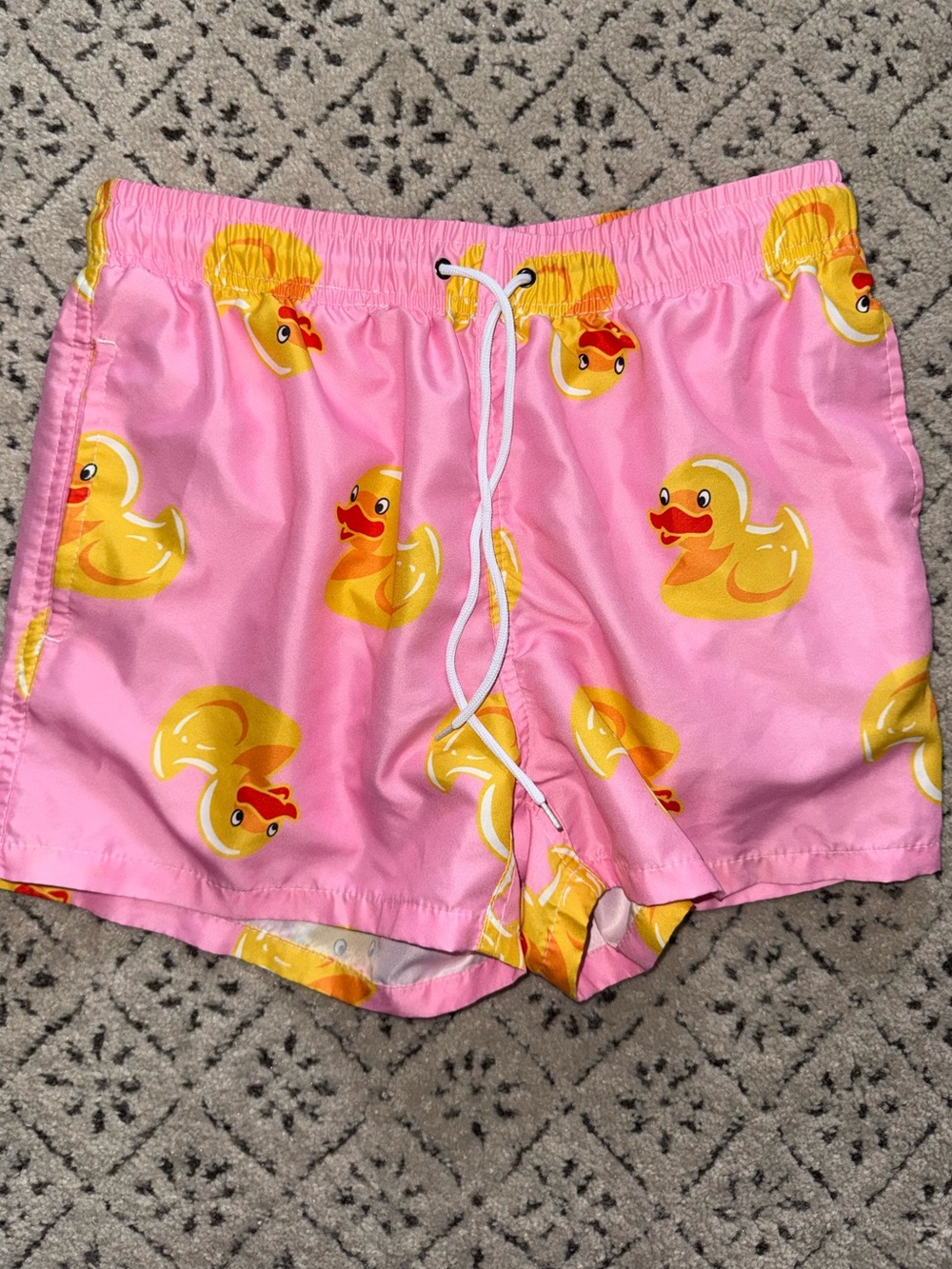 SHEIN Pink Swim Trunks with Yellow Duck Print